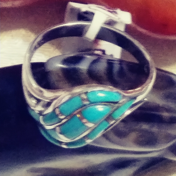 STERLING/KINGMAN INLAY TURQUOISE RING.(R-09) (SIZE-10) - Picture 9 of 11